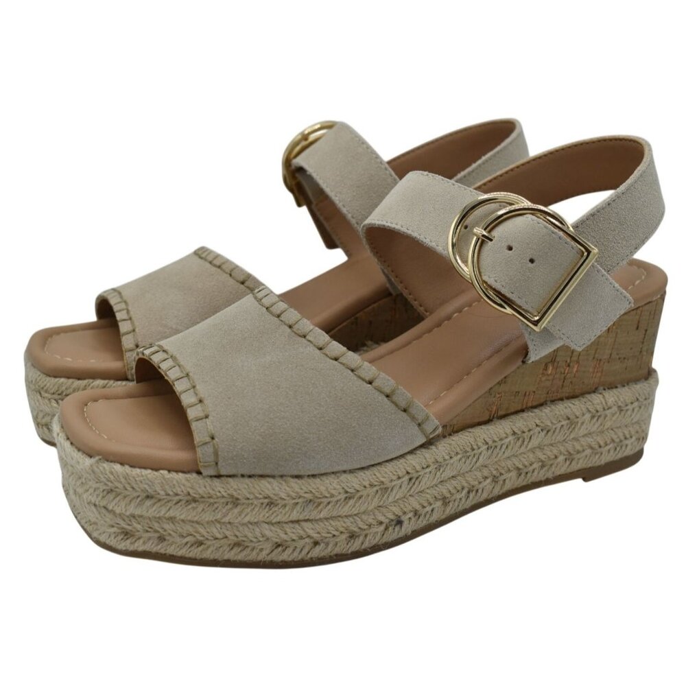 Blondo Womens Size 9 Gillian Sand Suede Strappy Espadrille Wedge Sandals